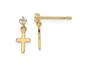 14K Yellow Gold Children's Cubic Zirconia Cross Dangle Earrings