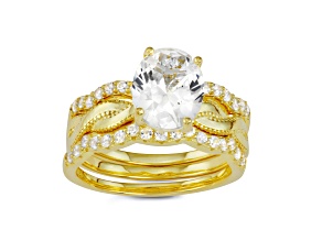 Lab Created White Sapphire 14K Yellow Gold Over Sterling Silver Bridal Ring Set 3.51ctw