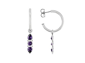 Judith Ripka 6ctw Round and Pear Purple Bella Luce Rhodium Over Sterling Silver Dangle Hoop Earrings
