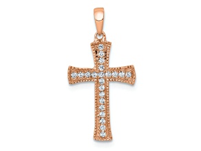 14k Rose Gold Textured Diamond Cross Pendant