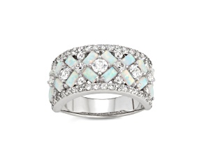 Lab Created Opal and White Sapphire Sterling Silver Statement Ring 3.27ctw