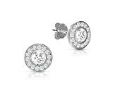 Clear Cubic Zirconia, Rhodium Plated over Sterling Silver Halo Stud Earrings