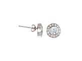 Clear Cubic Zirconia, Rhodium Plated over Sterling Silver Halo Stud Earrings