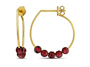 1.25ctw Garnet Bead Hoop Earrings in 18K Yellow Gold Over Sterling Silver