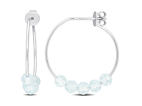 0.75ctw Aquamarine Bead Hoop Earrings in Sterling Silver