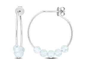 0.75ctw Aquamarine Bead Hoop Earrings in Sterling Silver
