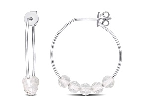 1.25ctw White Topaz Bead Hoop Earrings in Sterling Silver