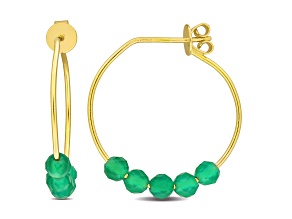 0.75ctw Green Onxy Bead Hoop Earrings in 18K Yellow Gold Over Sterling Silver