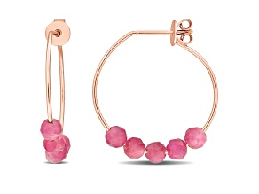 1.13ctw Pink Tourmaline Bead Hoop Earrings in 18K Rose Gold Over Sterling Silver