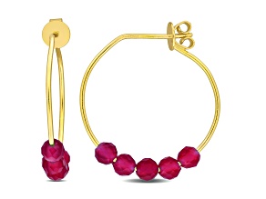 0.40ctw Created Ruby Bead Hoop Earrings in 18K Yellow Gold Over Sterling Silver
