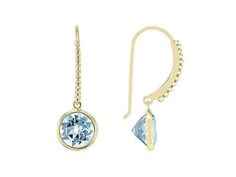 Judith Ripka 4.5ctw Round Blue Topaz 14k Gold Clad Solitaire Dangle Earrings