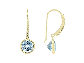 Judith Ripka 4.5ctw Round Blue Topaz 14k Gold Clad Solitaire Dangle Earrings