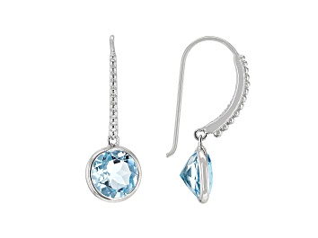 Picture of Judith Ripka 4.5ctw Round Blue Topaz Rhodium Over Sterling Silver Solitaire Dangle Earrings