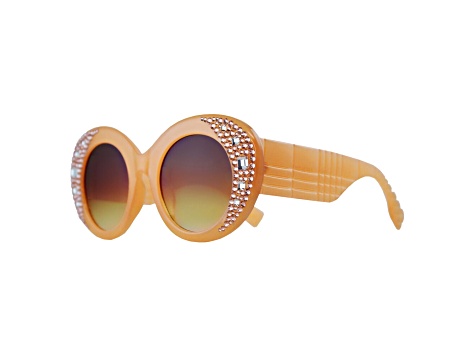 Beige Crystal Oval Frame Sunglasses