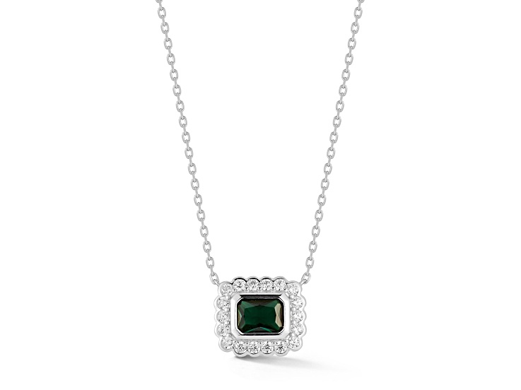 Rachel Zoe Rhodium Over Sterling Silver Cubic Zirconia Bezel Set Halo Pendant Necklace