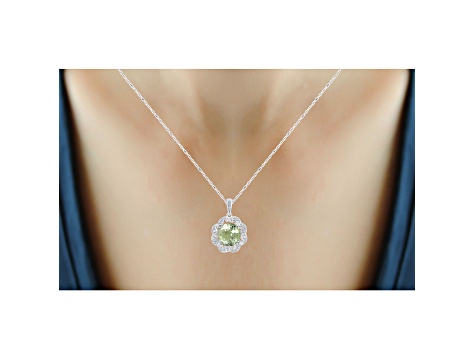 Green Prasiolite And White Diamond Sterling Silver Pendant With Chain 2.62ctw