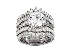 Lab Created White Sapphire Sterling Silver Bridal Ring Set 6.16ctw