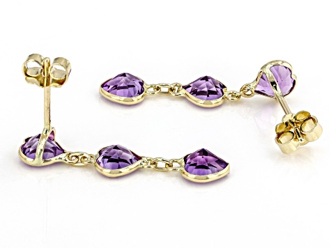 Heart Shape Amethyst Dangle Earrings 2.42ctw