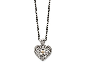 Picture of Sterling Silver Antiqued with 14K Accent Diamond Vintage Heart Necklace