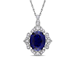 Lab Created Blue Sapphire and White Diamond 10k White Gold Pendant With Chain 4.32ctw