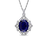 Lab Created Blue Sapphire and White Diamond 10k White Gold Pendant With Chain 4.32ctw