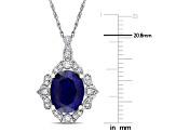 Lab Created Blue Sapphire and White Diamond 10k White Gold Pendant With Chain 4.32ctw