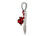 Sterling Silver and 14K Yellow Gold Vermeil Red Flower and Cubic Zirconia Mom Pendant
