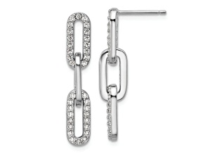 Rhodium Over Sterling Silver Polished Cubic Zirconia Paperclip Link Post Dangle Earrings