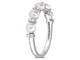 3.5-4MM Freshwater Cultured Pearl and 1/8 CT TGW White Topaz Semi Eternity Ring in Sterling Silver