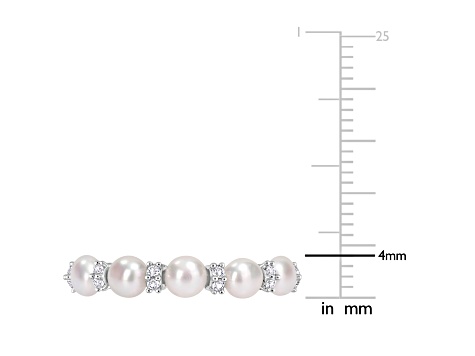 3.5-4MM Freshwater Cultured Pearl and 1/8 CT TGW White Topaz Semi Eternity Ring in Sterling Silver