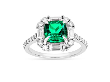 Picture of Lab Created Emerald and Moissanite Rhodium Over Sterling Silver Halo Design Ring
