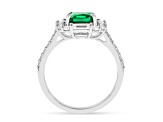 Lab Created Emerald and Moissanite Rhodium Over Sterling Silver Halo Design Ring