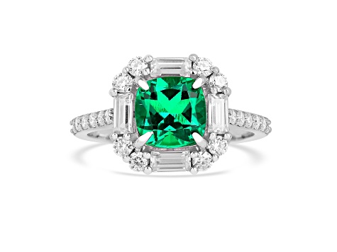 Bague De Fiançailles émeraude Simulée & Moissanite - Or Blanc 10K, Taille 9, Coupe émeraude, Personnalisable