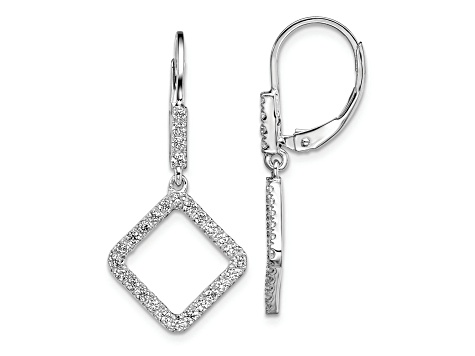 Rhodium Over 14K White Gold Lab Grown Diamond SI1/SI2, G H I, Square Leverback Earring