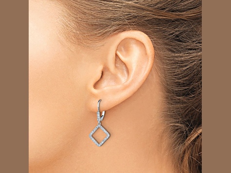 Rhodium Over 14K White Gold Lab Grown Diamond SI1/SI2, G H I, Square Leverback Earring