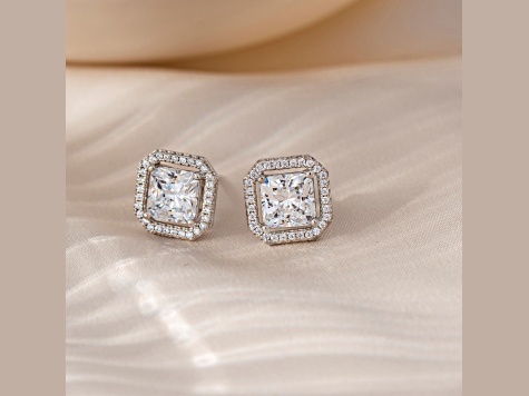 White Cubic Zirconia Platinum Over Sterling Silver Asscher Cut Earrings 4.30ctw