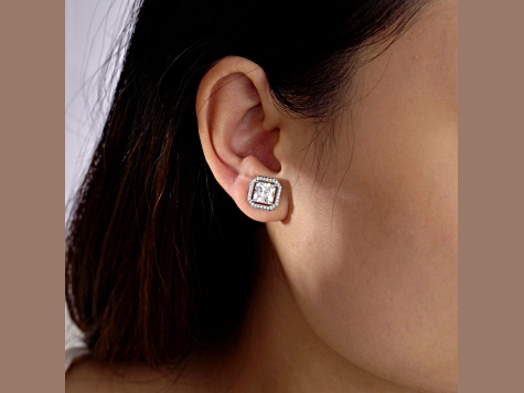 White Cubic Zirconia Platinum Over Sterling Silver Asscher Cut Earrings 4.30ctw