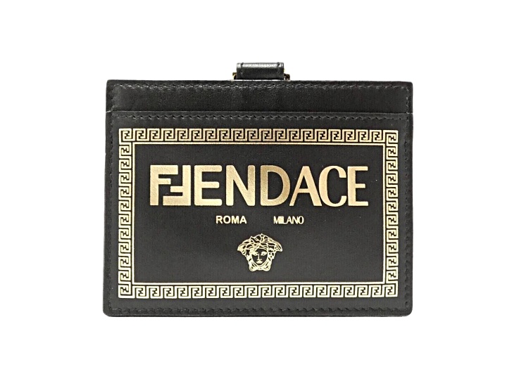 Fendi Fendace Black Leather Card Case Wallet Lanyard