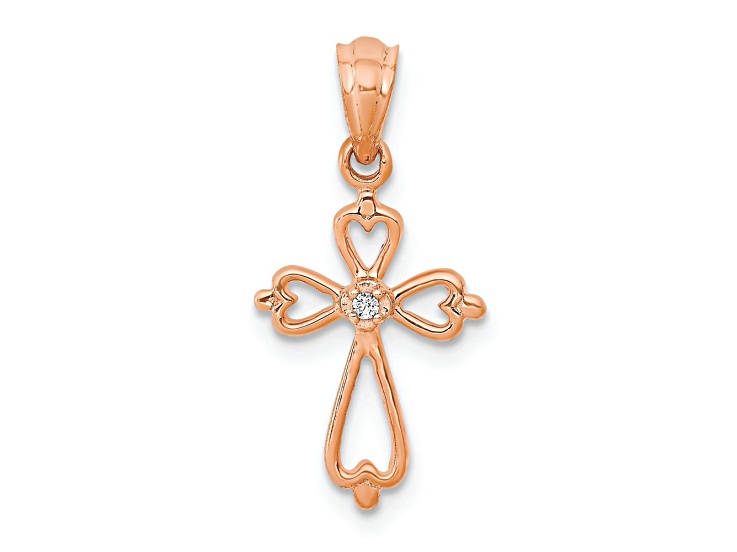10k Rose Gold Diamond Accented Cross Pendant