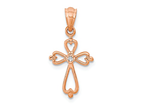 10k Rose Gold Diamond Accented Cross Pendant