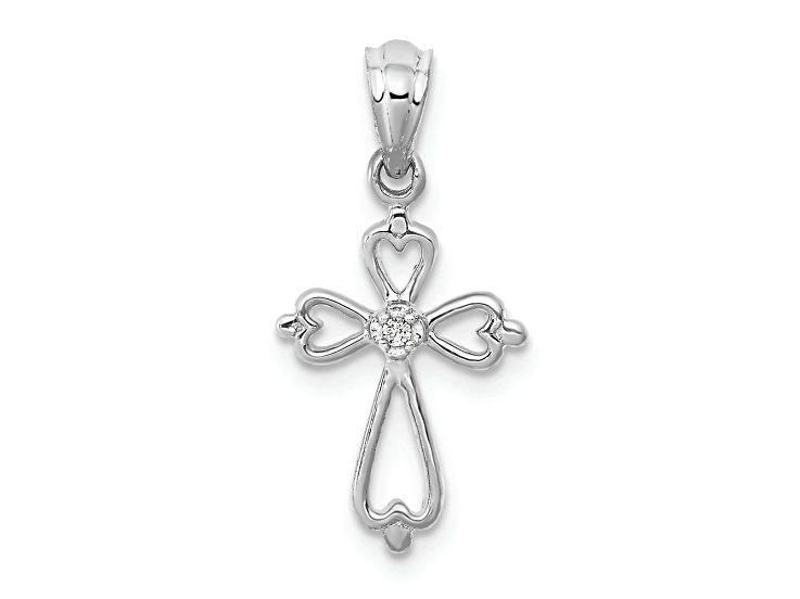 Rhodium Over 10k White Gold Diamond Accented Cross Pendant
