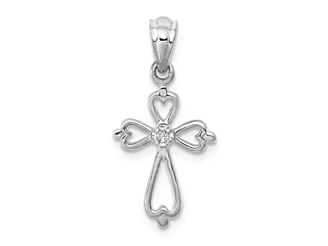 Rhodium Over 10k White Gold Diamond Accented Cross Pendant