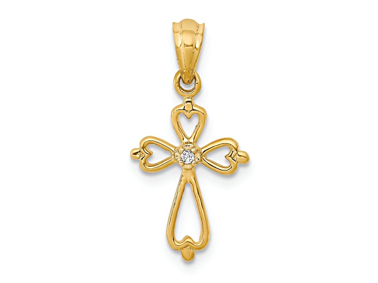 10k Yellow Gold Diamond Accented Cross Pendant