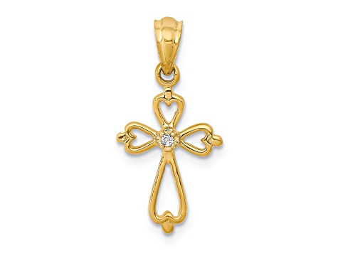 10k Yellow Gold Diamond Accented Cross Pendant
