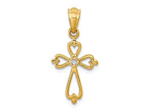 10k Yellow Gold Diamond Accented Cross Pendant