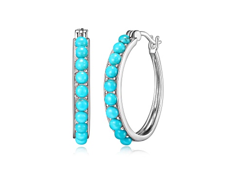 Blue Turquoise Platinum Over Sterling Silver Hoop Earrings