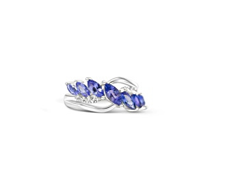 Picture of Rhodium Over Sterling Silver Marquise Tanzanite and White Zircon Ring 1.52ctw