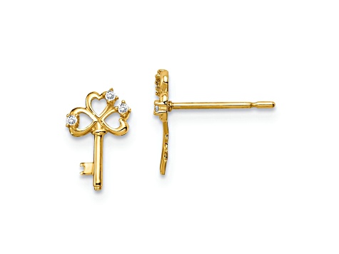 14k Yellow Gold Cubic Zirconia Key Post Earrings