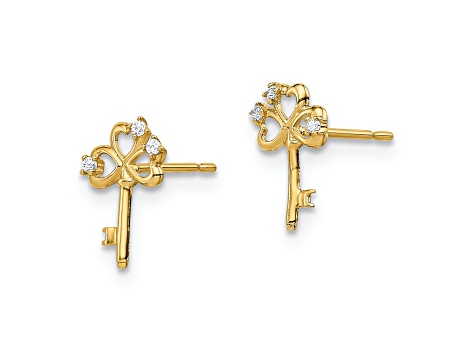 14k Yellow Gold Cubic Zirconia Key Post Earrings