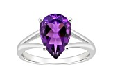 12x8mm Pear Shape Amethyst Rhodium Over Sterling Silver Ring